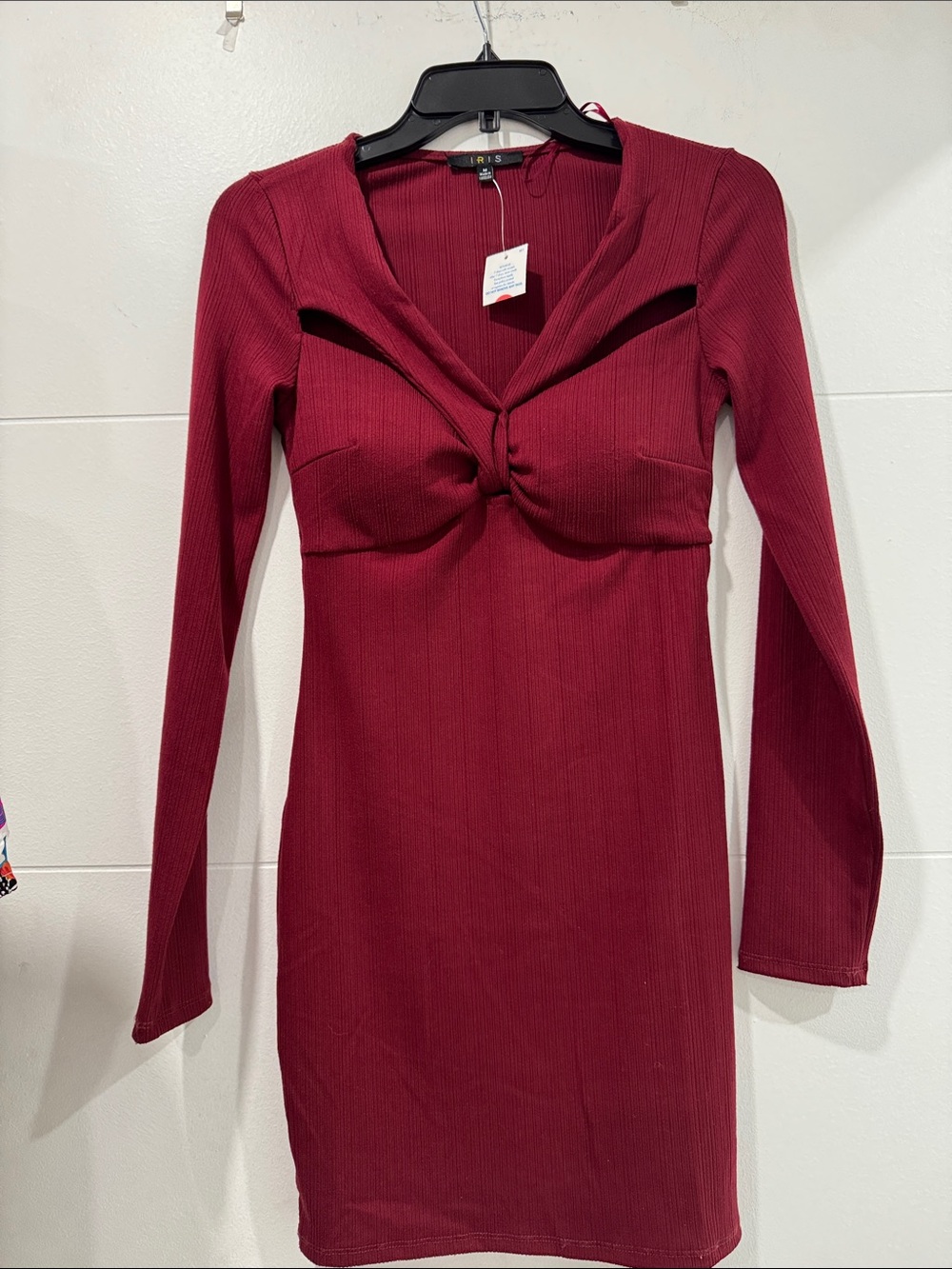 iris Long Sleeve Twist-Front Bodycon Dress - Burgundy